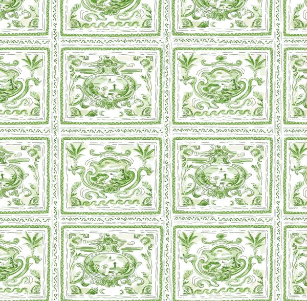 Pliny Toile in Green, Wall Paper and Fabric
